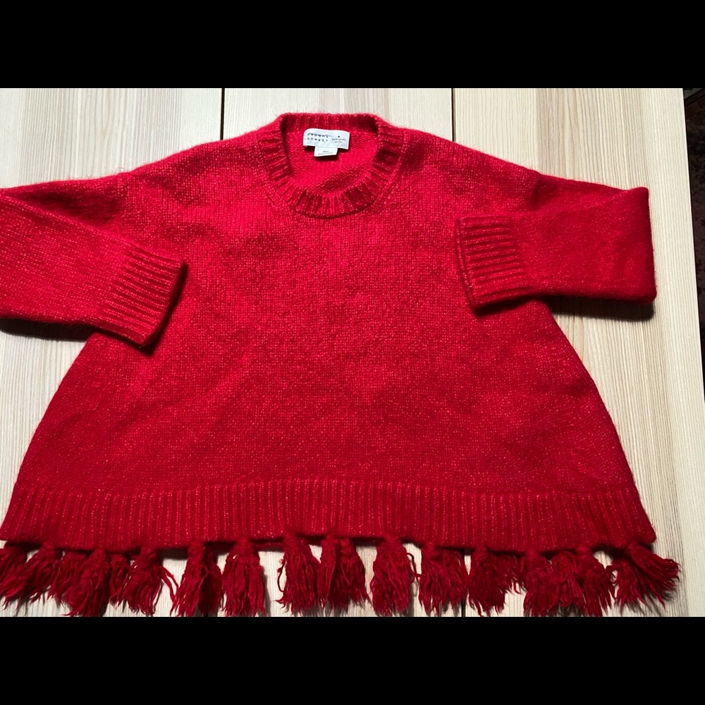 Kate Spade Broome Street Red Airy Alpaca Tassel Oversize Sweater